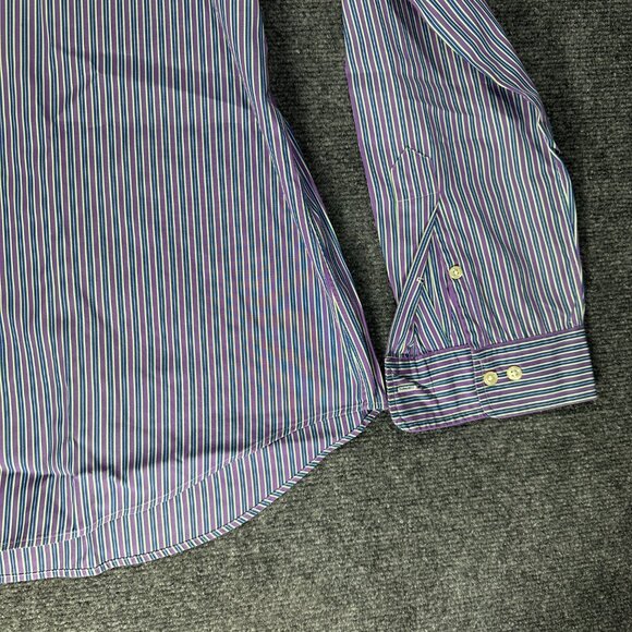 Ralph Lauren Shirt Mens 16.5 Custom Fit Button Down Purple Blue Stripe Cotton - Picture 3 of 8